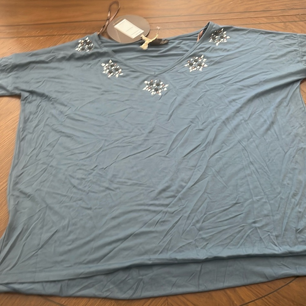 NWT metallic studded 1/2 sleeve v-neck oversized pullover tunic swimsuit cover M